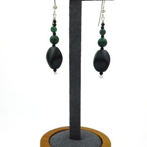 Green & Black Fimo,Malachite & Black Onyx Earring